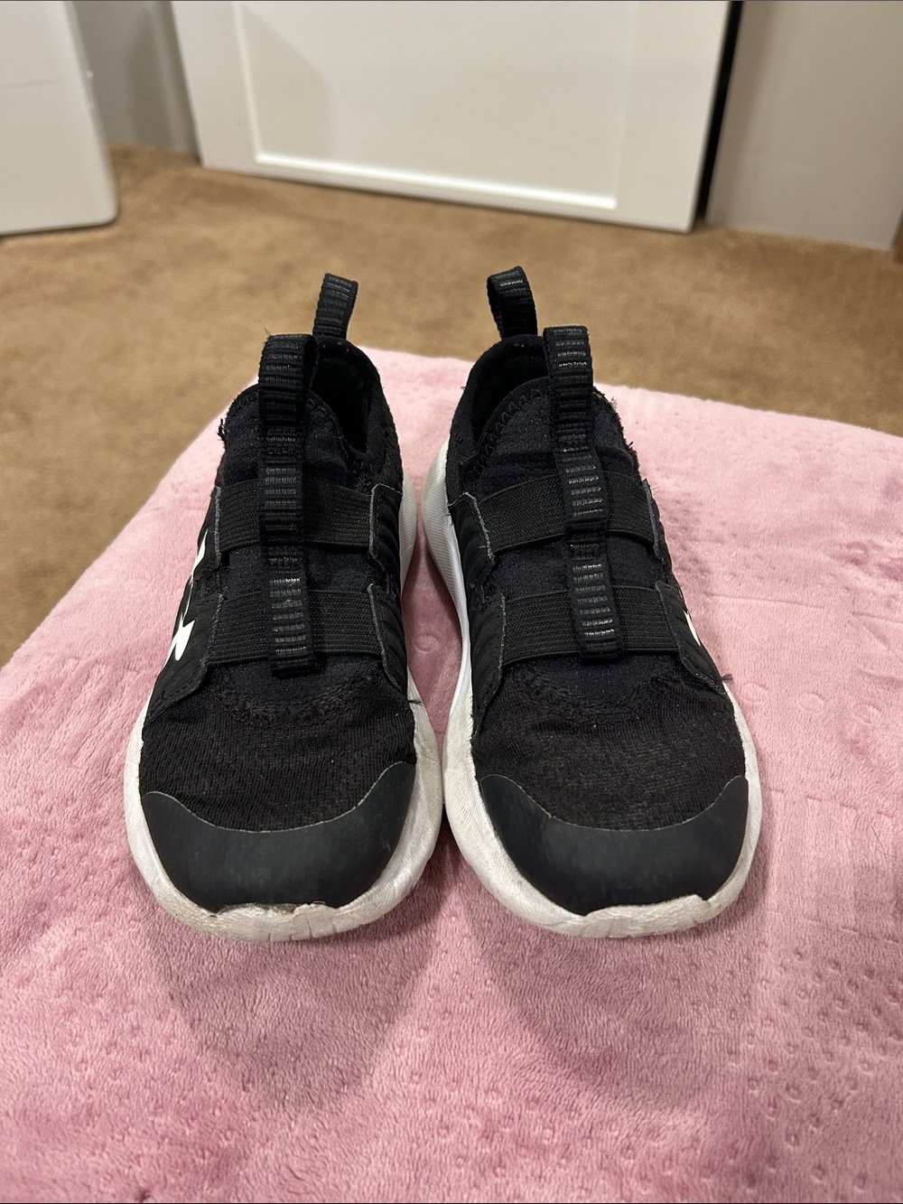 Under Armour Black and White Kids Slip-On Sneakers with Elastic Straps